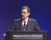 A screenshot of Marco Brancati, SVP Technology and Innovation Governance of Leonardo’s Space Division, speaking Feb. 11, 2026 at the SmallSat Symposium in Mountain View, California. Credit: SmallSat Symposium