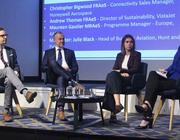 The RAeS panel, from left to right: Vista's Andrew Thomas, Chris Bigwood of Honeywell, 4Air's Maureen Gautier, and Julie Black of Hunt & Palmer credit: Angus Batey