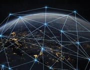 concept art of interconnected laser beams in space above europe