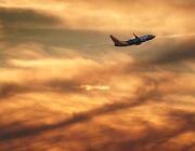 southwest jet in sunset