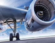 Close up of airplane engine on the tarmac