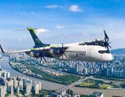 Airbus Zeroe aircraft flying over the city