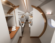 Eight-passenger cabin configuration of the ERA hybrid-electric aircraft with forward galley. 
