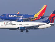 Southwest and Delta aircraft descending in parallel