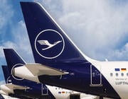 tails of Lufthansa jets