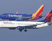 Southwest and Delta aircraft in flight