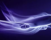 digital graphic of aircraft with abstract light trails