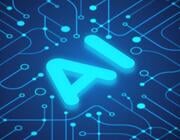 the words "AI" on a blue background with data images 