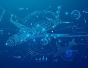 Airplane graphic with AI designs around it