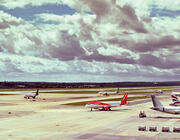 Aircraft on runways at London Gatwick airport