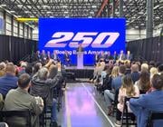 Kelly Ortberg speaking at the Boeing Backs America event 