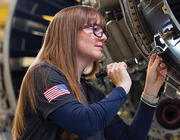 Pratt & Whitney technician at engine center in West Palm Beach, Florida