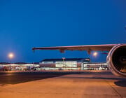 Paris airport tarmac showing passenger terminal building