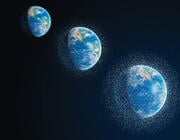 concept image of Earth being surrounded by increasing numbers of satellites