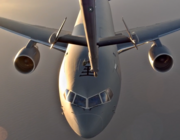A KC-46 seen from the remote vision system of another KC-46 during a flight test. Credit: Boeing
