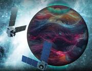 Artist’s rendition of the DAPHNE (Dynamic Atmosphere-Ionosphere Explorer) mission concept. The coloring represents auroras and atmospheric waves in Earth’s atmosphere. Credit: Laboratory for Atmospheric and Space Physics/Mary Tostanoski
