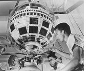 technicians working on Telstar satellite in 1962