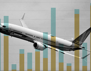 Boeing 737 MAX flying against bar chart