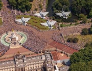 Eurofighter Typhoons flying over crowds in London