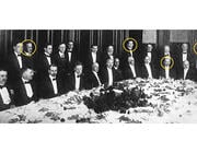 group of men at a dinner table with five heads circled