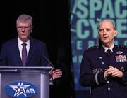 Air Force Secretary Troy Meink (left) and Chief of Space Operations Gen. Douglass Schiess