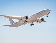 Boeing 777X test aircraft flying