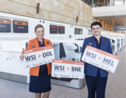 jetstar airport staff with oversized boarding passes from wsi to ool, bne, mel