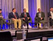 RAA panel discusses US small-community air service. From left: RAA SVP government affairs Drew Jacoby Lewis; Rapid City Regional Airport executive director Patrick Dame; US DOT associate director aviation analysis Albert Muldoon; Volaire Aviation Consulting managing partner Tim Sieber and SkyWest Airlines president and COO Wade Steel.