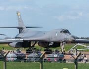 US Air Force Rockwell B-1B Lancer bomber plane taxiing for take off at RAF Fairford