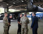 Pete Hegseth with soldiers by MV-75 mockup