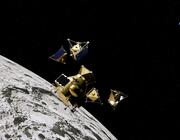 Rendering of Firefly’s Elytra spacecraft deploying JPL drones above the Moon’s south pole