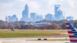 A plane lands at North Carolina's Charlotte-Douglas International Airport (CLT).